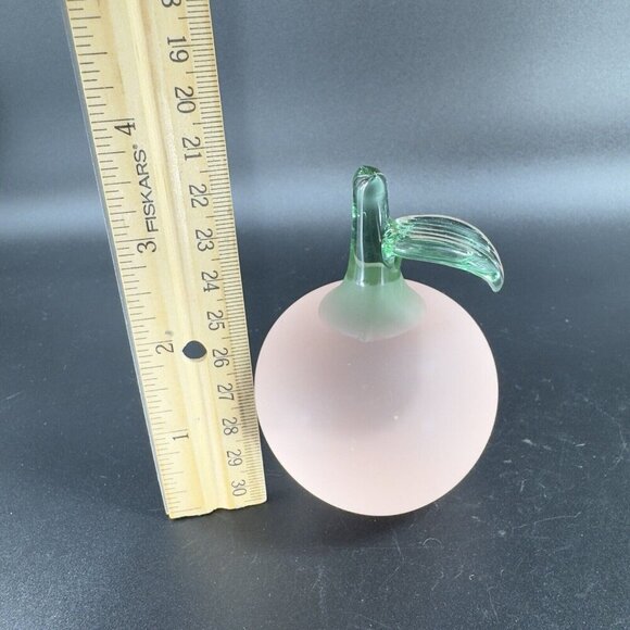 Vintage Glass Apple Fruit Figurine Paperweight Frosted With Green Leaf Top VTG - Picture 3 of 13